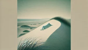 A haunting illustration of a windswept sand dune in Provincetown, symbolizing the mystery of the Lady of the Dunes.